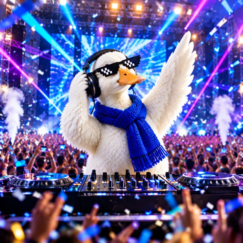 Duck DJing a festival