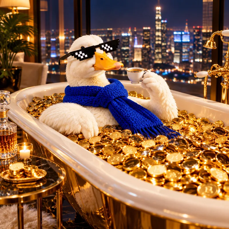 Duck in a bathtub of gold coins