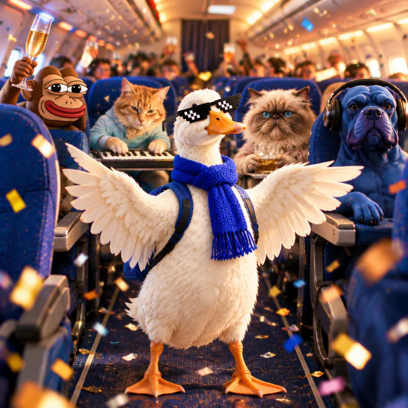 Duck partying in the airplane cabin